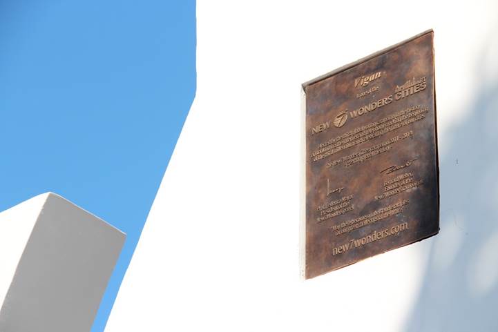 Embedded in white and set off against the clear blue sky, the bronze plaque listing Vigan as one of the New7Wonders Cities is now a permanent fixture in the capital of Ilocos Sur province in the Philippines.