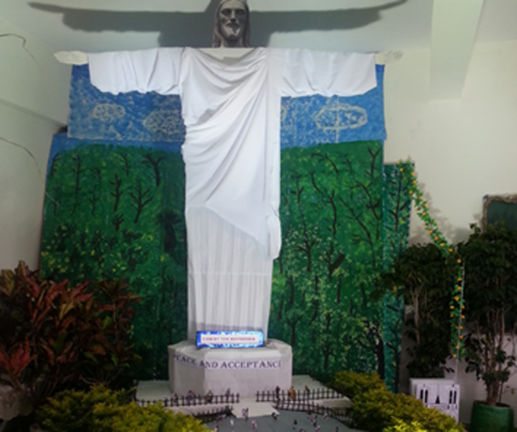 The replica statue of Christ Redeemer in Rio built by students of the National Hill View Public School in Bangalore.